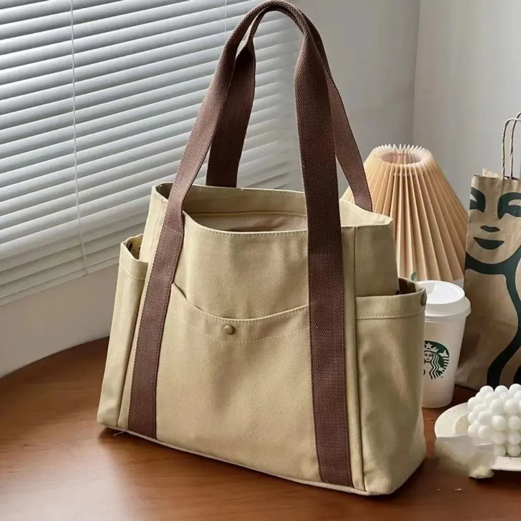 Versatile Large Capacity Canvas Tote Bag Stylish Shoulder Bag for Work, School & Commuting