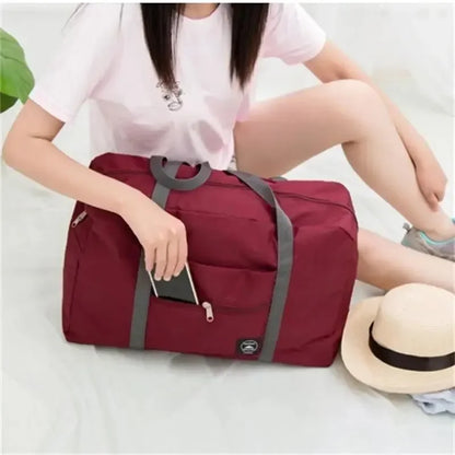 1Pc Multifunctional Folding Travel Bag  Large Capacity Waterproof Shoulder Hand Luggage Bag in Red, Navy & Green