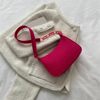 Style Wool Fiber Small Square Shoulder Bag Creative Stone Pattern Fashion Handbag for Women