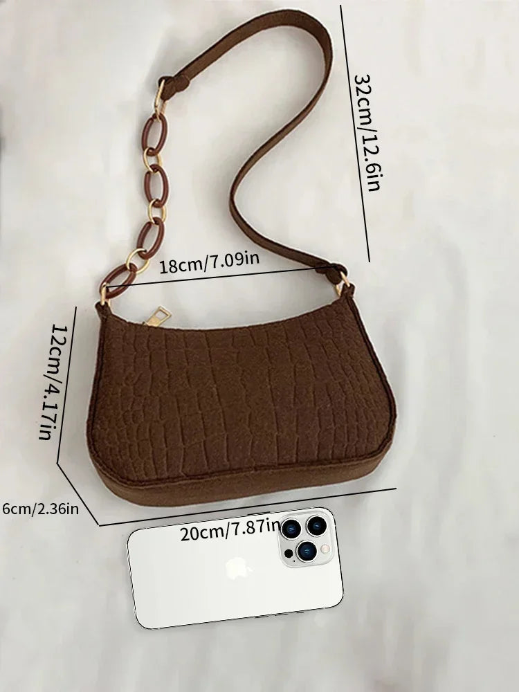 Style Wool Fiber Small Square Shoulder Bag Creative Stone Pattern Fashion Handbag for Women