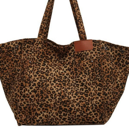 Leopard Print Large Capacity Canvas Tote Bag Retro Fashion Shoulder Bag for Work, School & Shopping