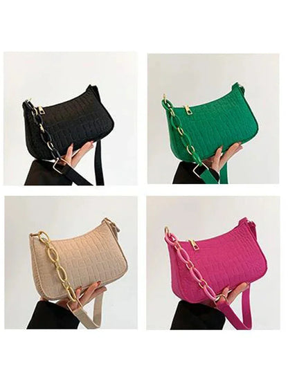 Style Wool Fiber Small Square Shoulder Bag Creative Stone Pattern Fashion Handbag for Women