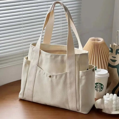 Versatile Large Capacity Canvas Tote Bag Stylish Shoulder Bag for Work, School & Commuting