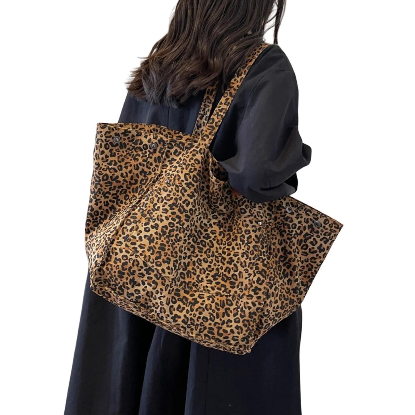 Leopard Print Large Capacity Canvas Tote Bag Retro Fashion Shoulder Bag for Work, School & Shopping