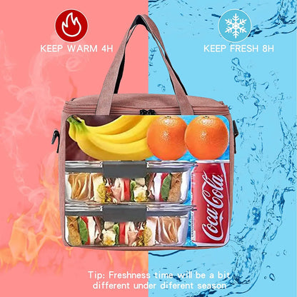 1pc Insulated Lunch Bag for Men/Women – Reusable Large Cooler Box with Shoulder Strap – Ideal for Camping, Picnics, Teenagers & Workers