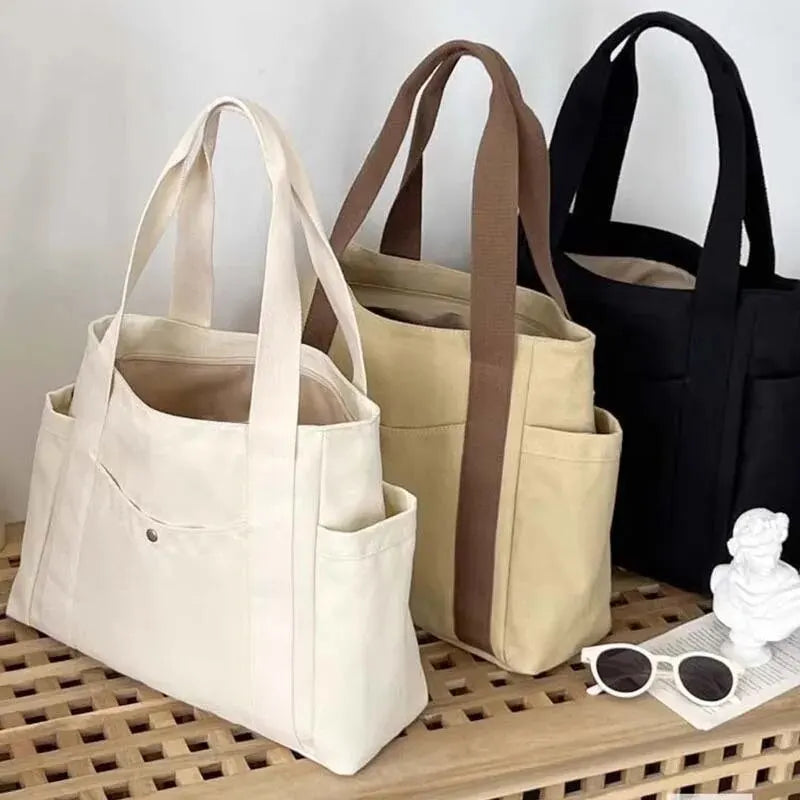 Versatile Large Capacity Canvas Tote Bag Stylish Shoulder Bag for Work, School & Commuting