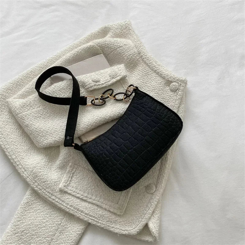 Style Wool Fiber Small Square Shoulder Bag Creative Stone Pattern Fashion Handbag for Women