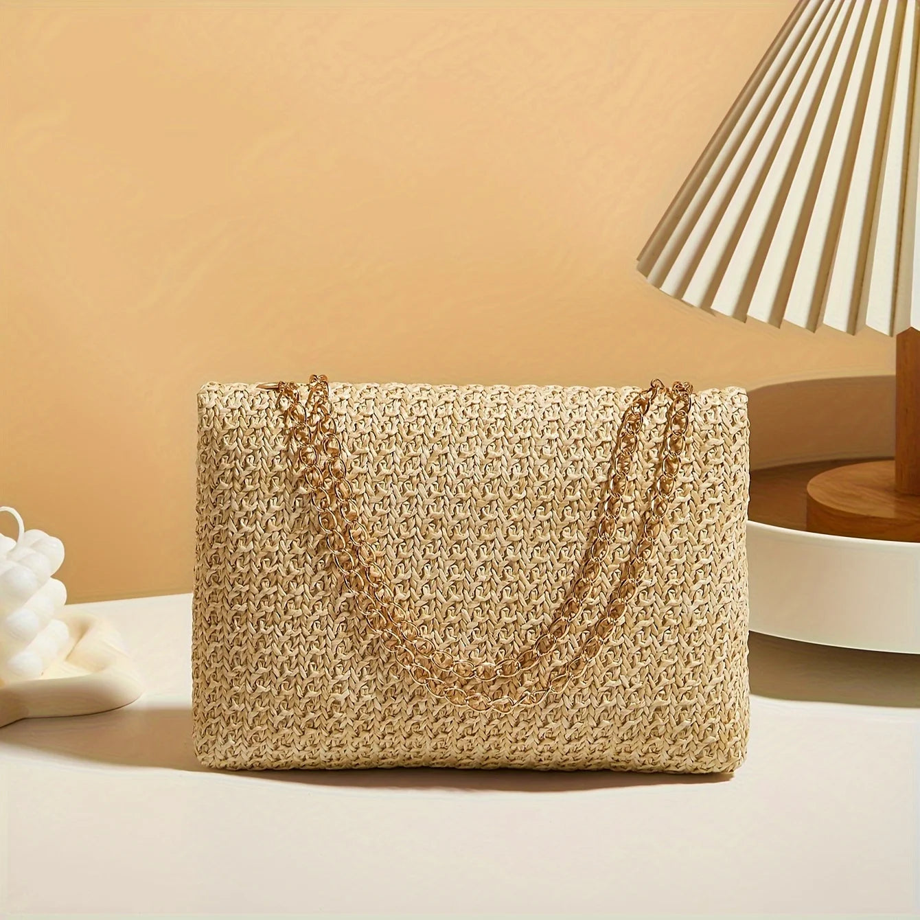 Women’s Woven Straw Crossbody Bag – Handmade Summer Shoulder Purse with Lock Closure