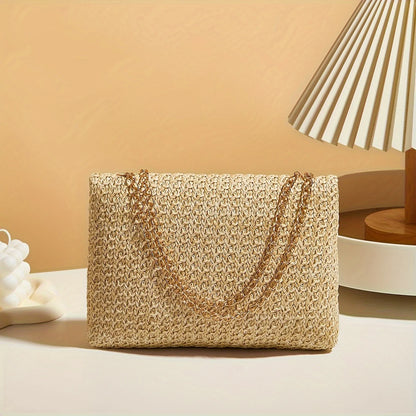 Women’s Woven Straw Crossbody Bag – Handmade Summer Shoulder Purse with Lock Closure
