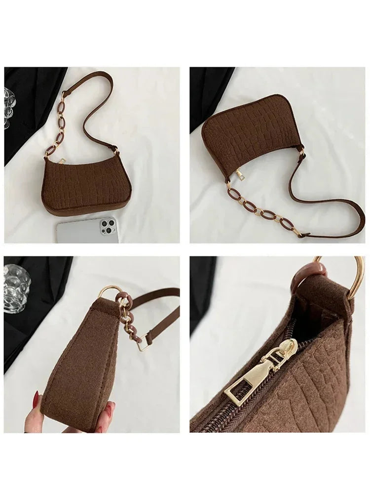 Style Wool Fiber Small Square Shoulder Bag Creative Stone Pattern Fashion Handbag for Women