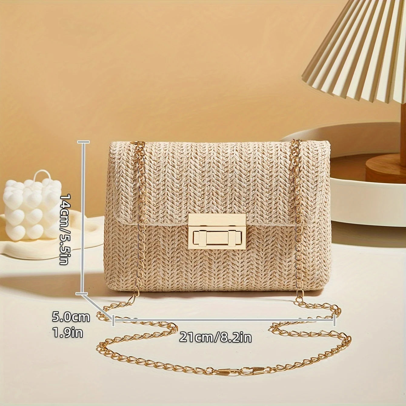Women’s Woven Straw Crossbody Bag – Handmade Summer Shoulder Purse with Lock Closure