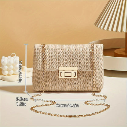 Women’s Woven Straw Crossbody Bag – Handmade Summer Shoulder Purse with Lock Closure